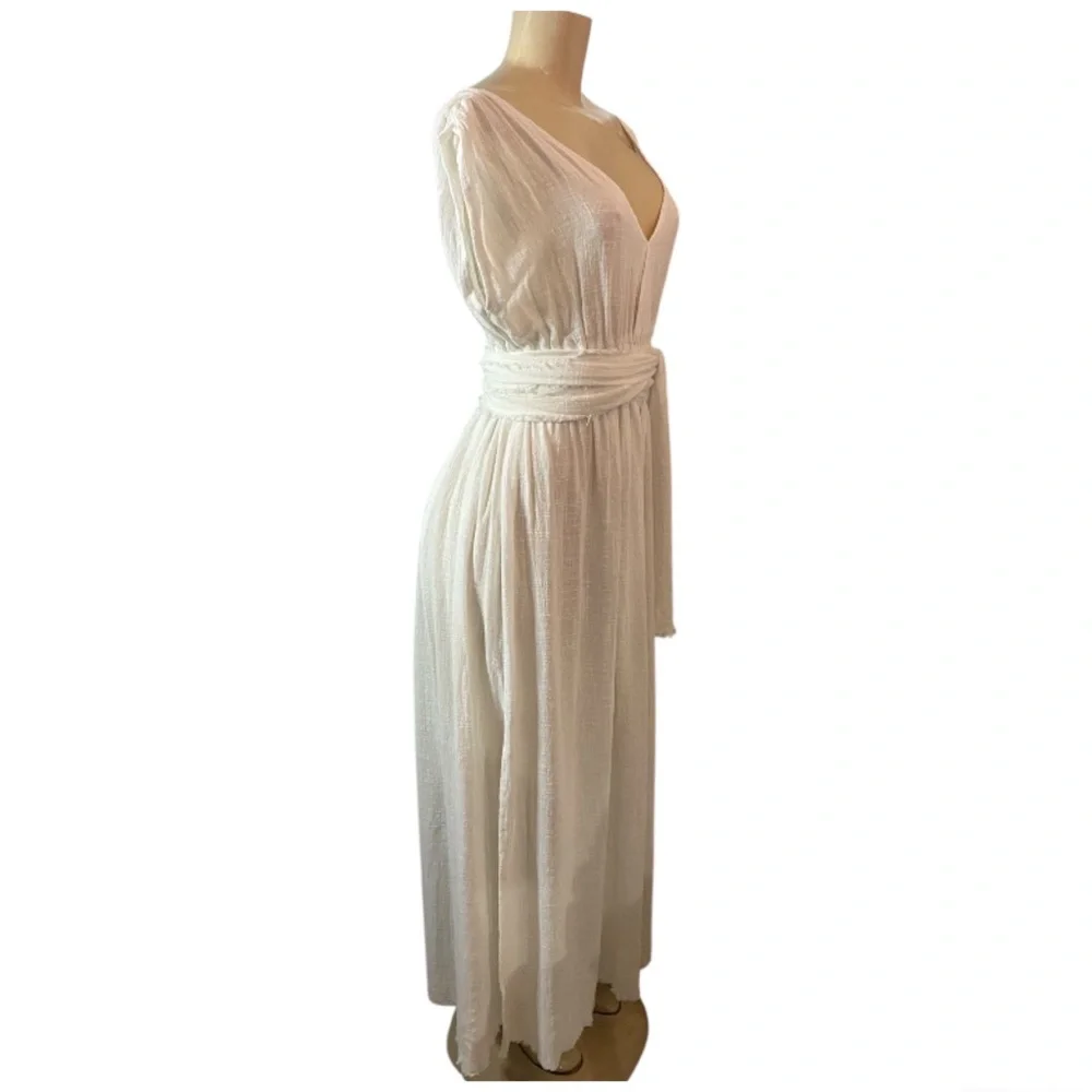 MAISON SAINT JULIEN Empire Long Resort Dress Off White Empire V Neck Gauze XS - Picture 4 of 10